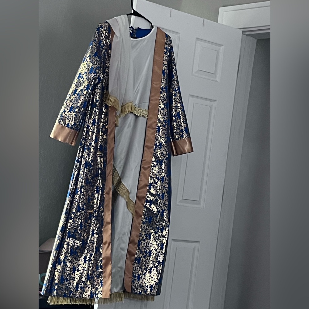 Queen Esther history costume Purim Elegant Blue and Gold and white Floral dress